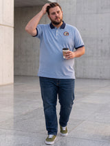 Men Plus Size Sterling Blue Self Design Polo Tshirt