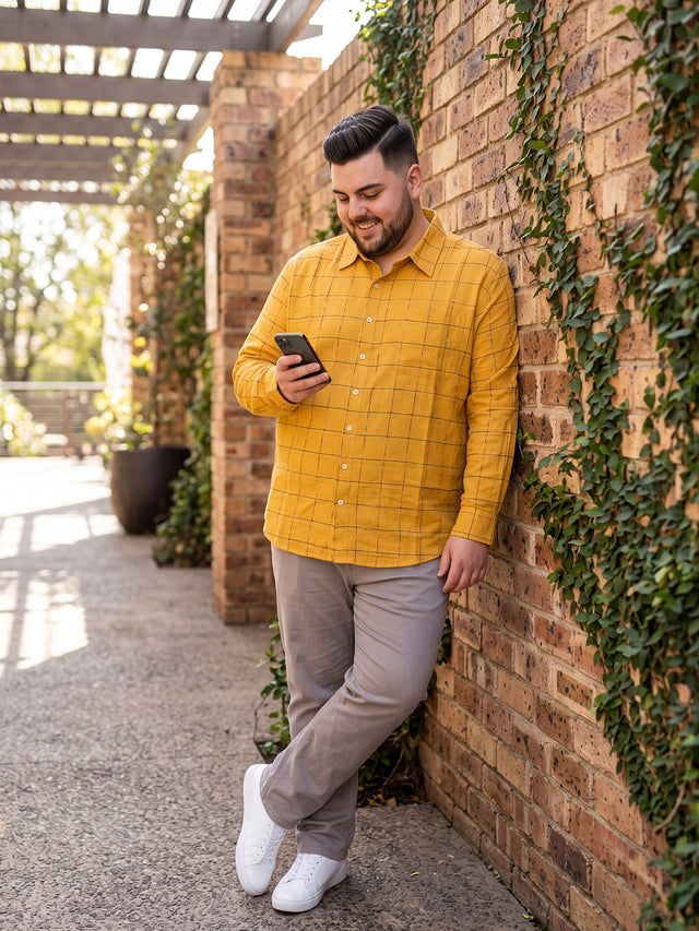 Men Plus Size Naoise Mustard Check Shirts