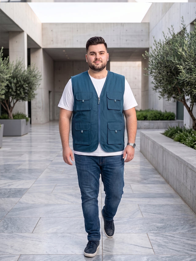 Men Plus Size Drift-Teal Solid Teal Utility Jacket