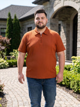 Men Plus Size Orson Orange Self Design Polo Tshirt