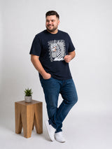Men Plus Size Wildword Black Printed Round Neck