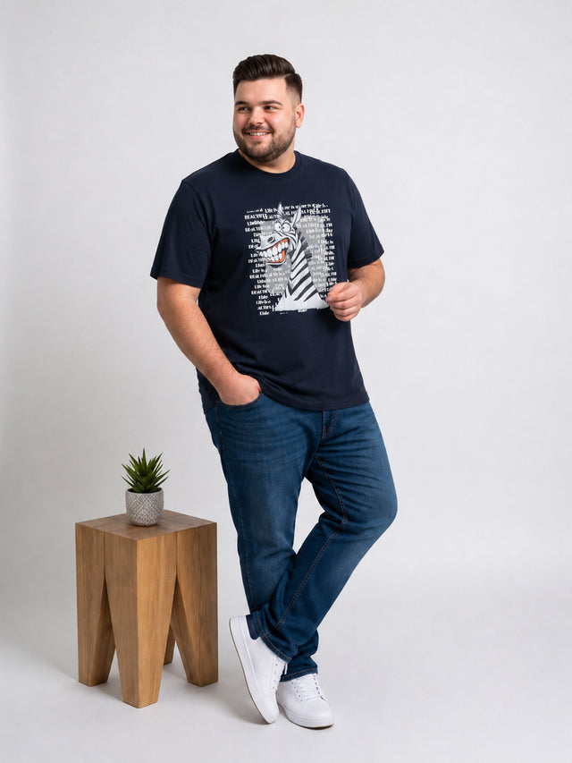 Men Plus Size Wildword Black Printed Round Neck