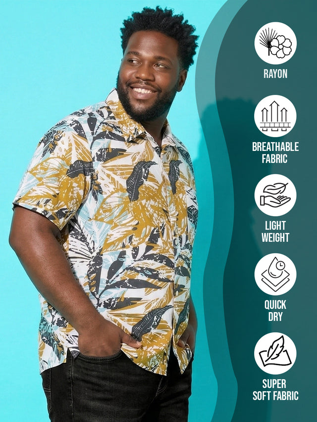 Men Plus Size Foliage Multicolor Printed Casual Shirt