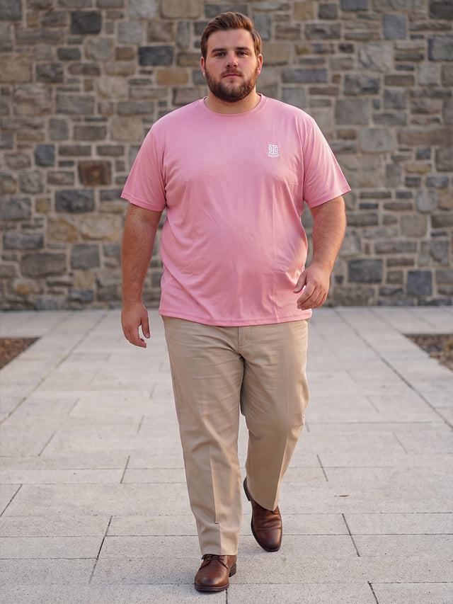 Men Plus Size Hiddenmist-Pink Solid Pink Round Neck Tshirt