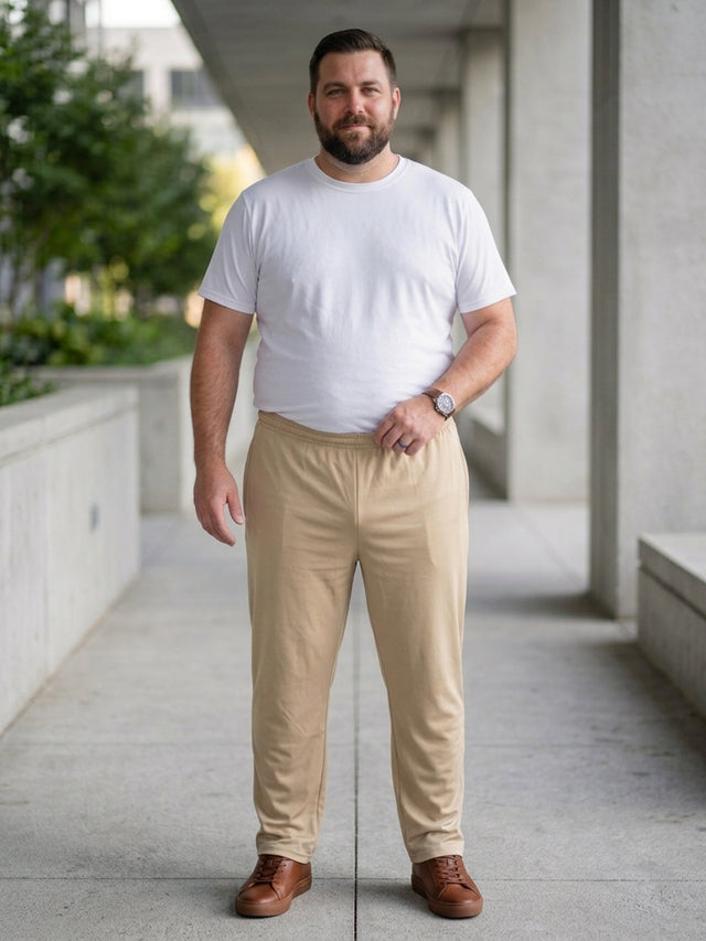Men Plus Size Gossamer Beige Solid Trackpant