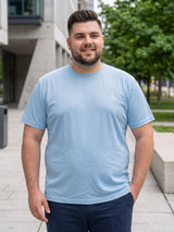 Men Plus Size Vaporcrew-Sky Blue Solid Pink Round Neck