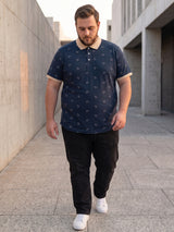 Men Plus Size Nebula Navy Blue Printed Polo