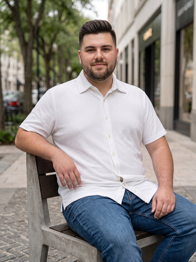 Men Plus Size Elrovo White Self Design Shirts
