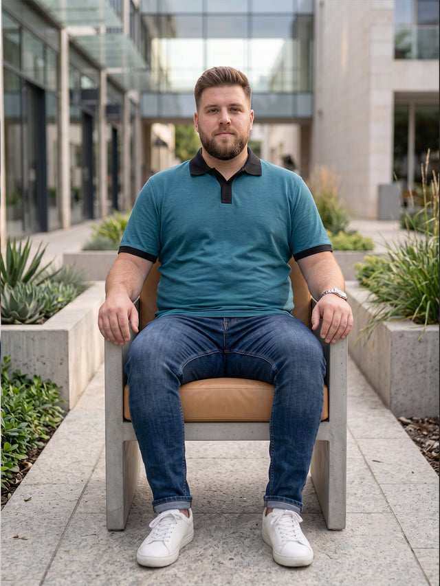 Men Plus Size Aevrion Teal textured Polo Tshirts