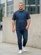 Men Plus Size Soulwave Navy Blue Printed Round Neck