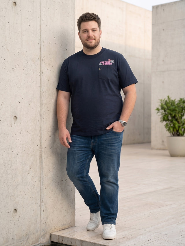 Men Plus Size Flashfocus Black Printed Round Neck