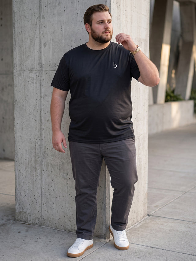 Men Plus Size Vaporcrew-Black Black Solid Round Neck