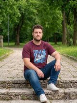 Men Plus Size Ripples Maroon Printed Round Neck