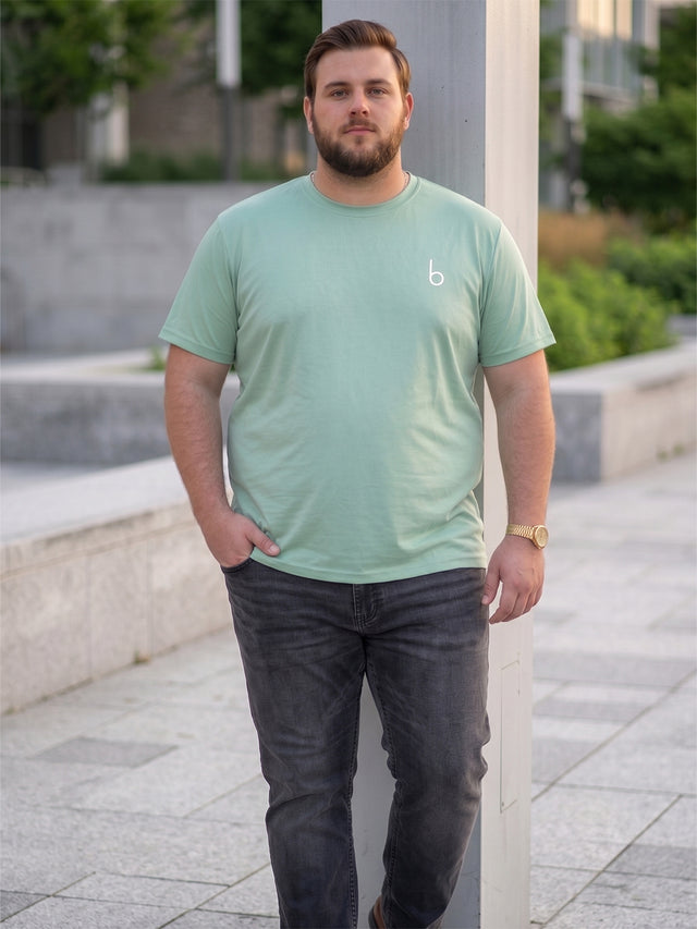 Men Plus Size Vaporcrew-Mint Green Solid Mint Green Round Neck