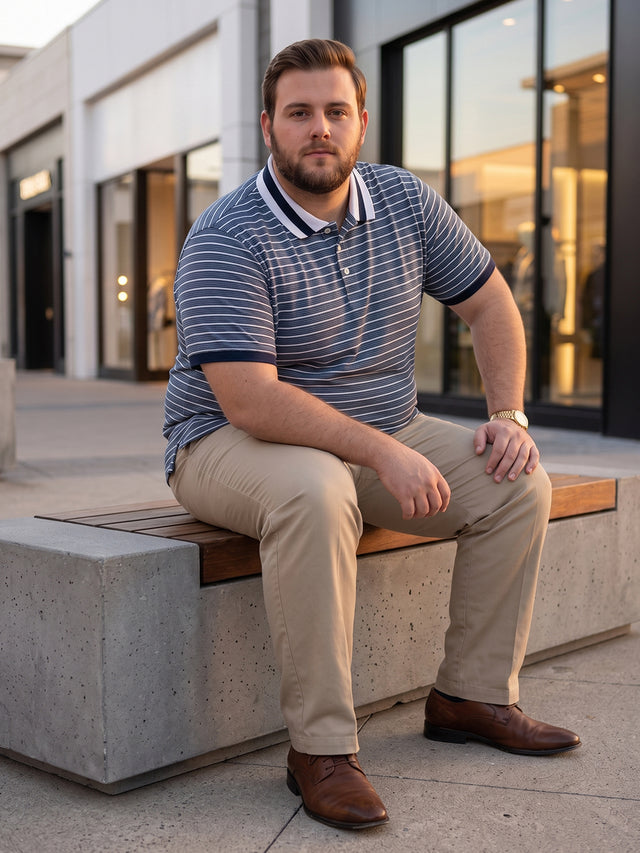 Men Plus Size Mrino Navy Striped Polo Tshirt