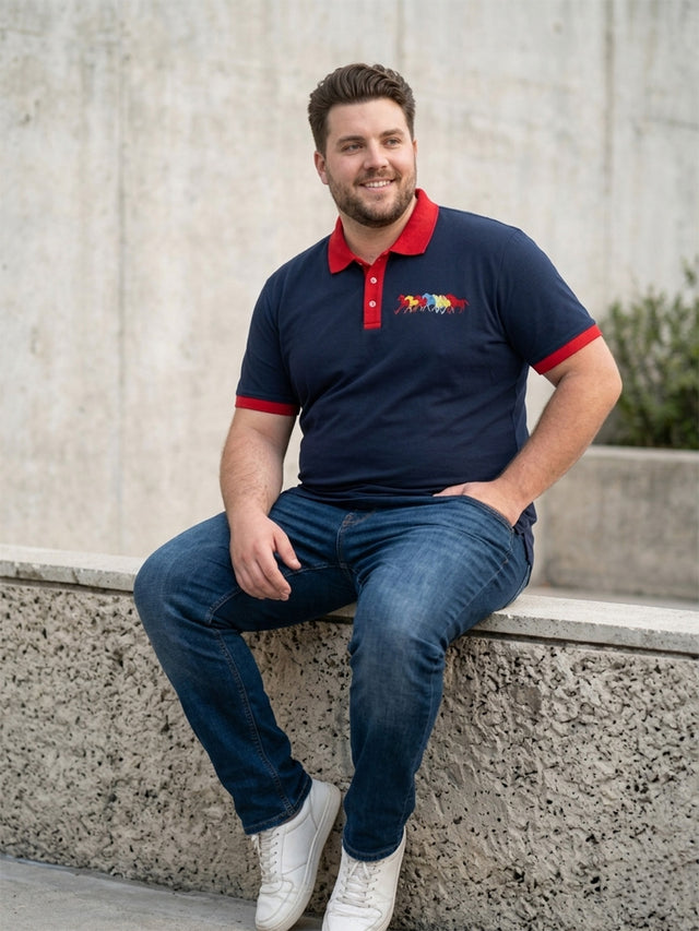 Men Plus Size Assorted Navy Blue Solid Polo