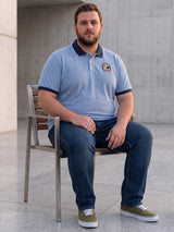 Men Plus Size Sterling Blue Self Design Polo Tshirt