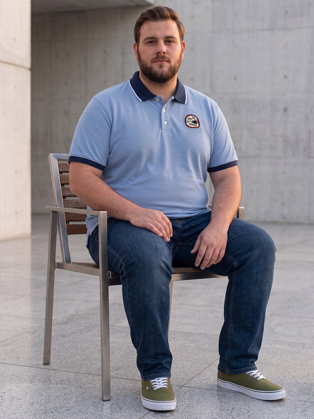 Men Plus Size Sterling Blue Self Design Polo Tshirt