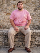 Men Plus Size Hiddenmist-Pink Solid Pink Round Neck Tshirt