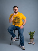 Men Plus Size Ideastorm Yellow Printed Round Neck
