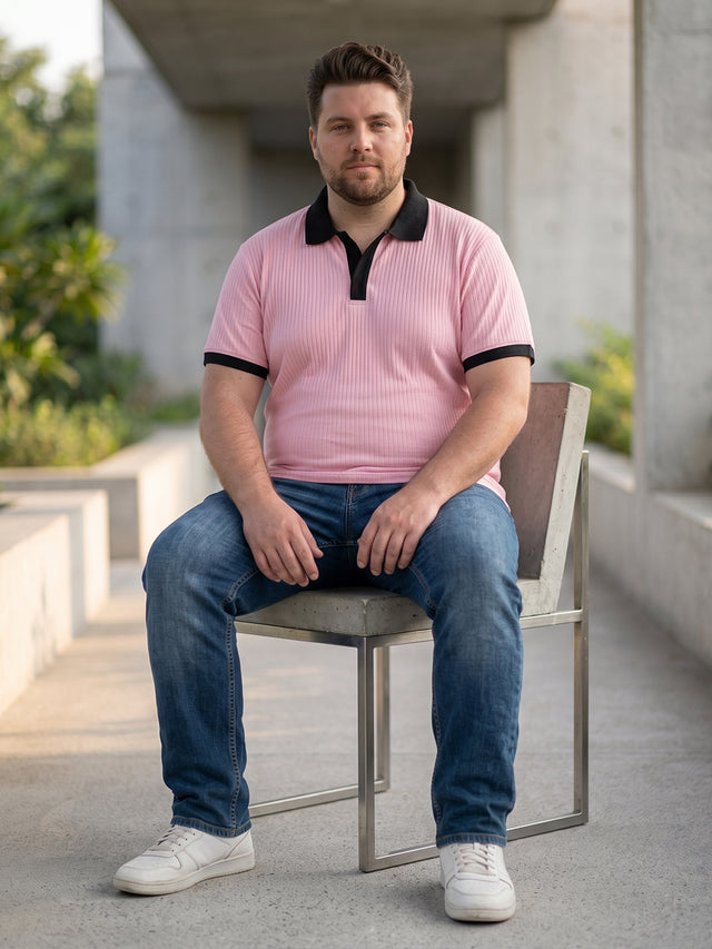 Men Plus Size Bibelot Pink textured Polo Tshirts