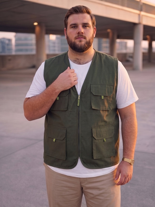 Men Plus Size Drift-Olive Solid Olive Utility Jacket