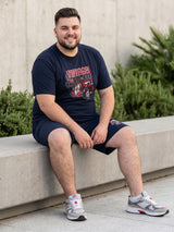 Men Plus Size Throwback Navy Blue Printed Co-Ords
