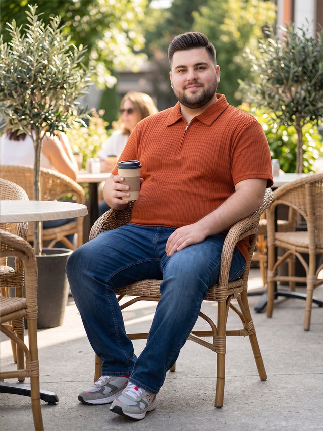 Men Plus Size Orson Orange Self Design Polo Tshirt