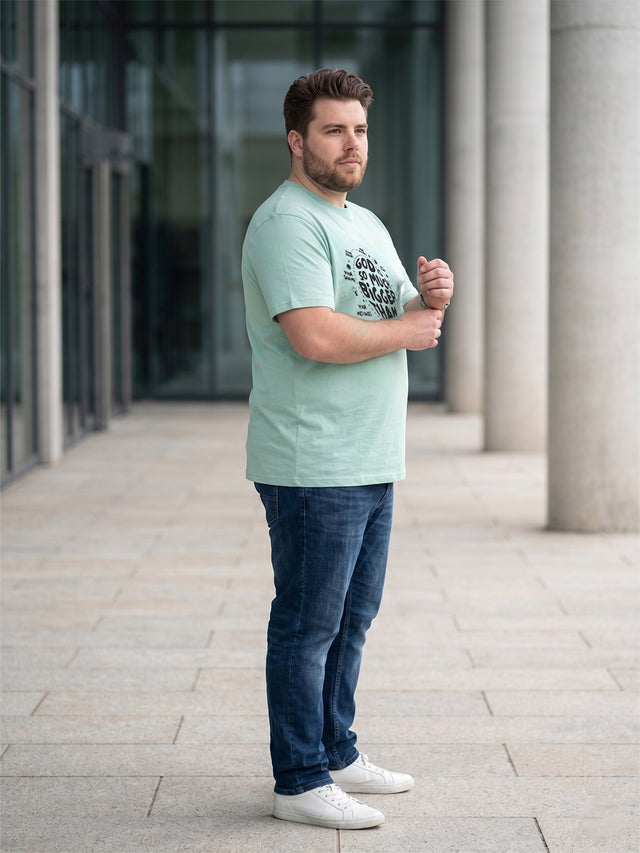 Men Plus Size Sagespirit Light Green Printed Round Neck