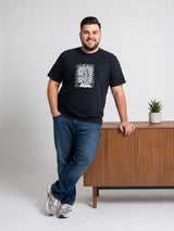 Men Plus Size Wildword Black Printed Round Neck