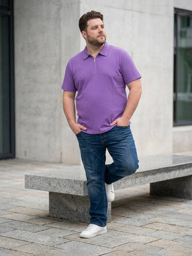 Men Plus Size Archid Violet Self Design Polo Tshirt