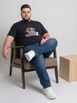 Men Plus Size Veritas Black Printed Round Neck