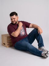 Men Plus Size Dreampaws Maroon Printed Round Neck