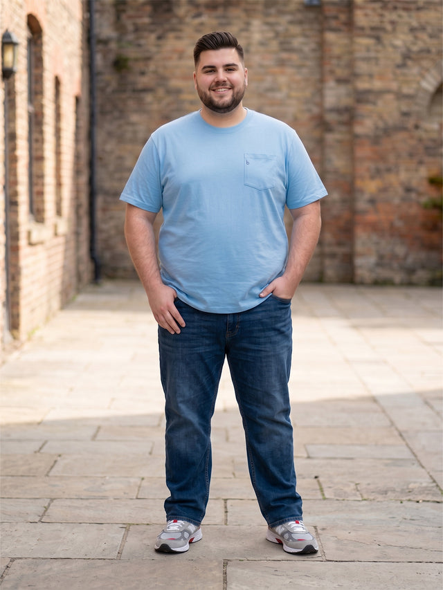 Men Plus Size Skystitch Sky Blue Printed Round Neck