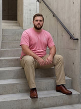 Men Plus Size Vaporcrew-Pink Solid Pink Round Neck