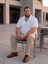 Men Plus Size Wlira White Waffle Polo Tshirt