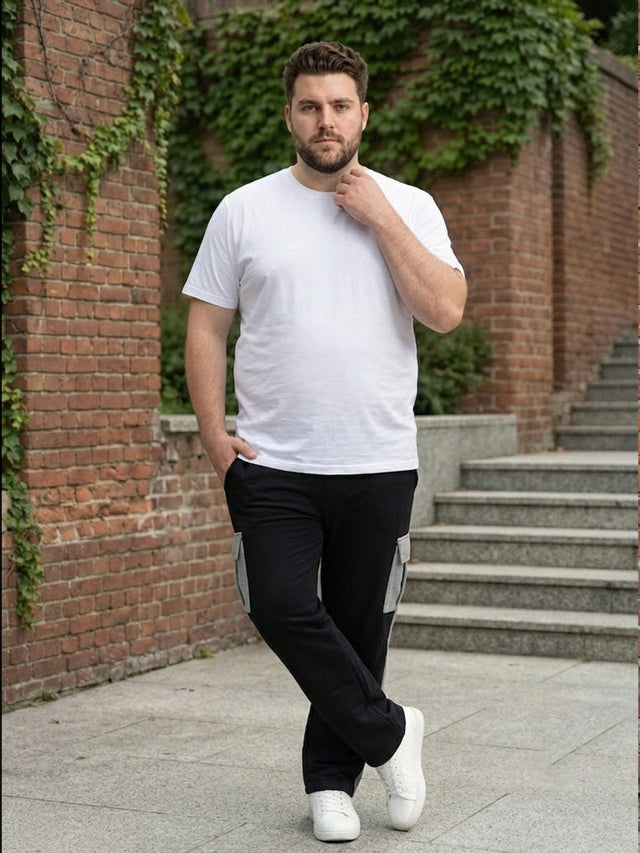 Men Plus Size Xeric Black Solid Trackpants
