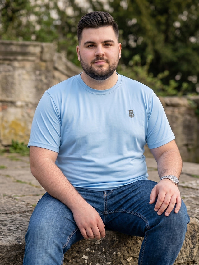 Men Plus Size Hiddenmist-Sky Blue Solid Sky Blue Round Neck Tshirt