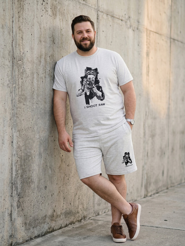 Men Plus Size Capture Grey Melange Printed Co-Ords