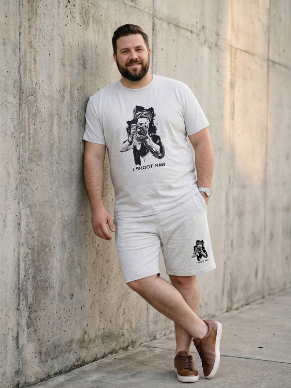 Men Plus Size Capture Grey Melange Printed Co-Ords