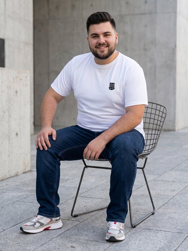 Men Plus Size Hiddenmist-White Solid White Round Neck Tshirt