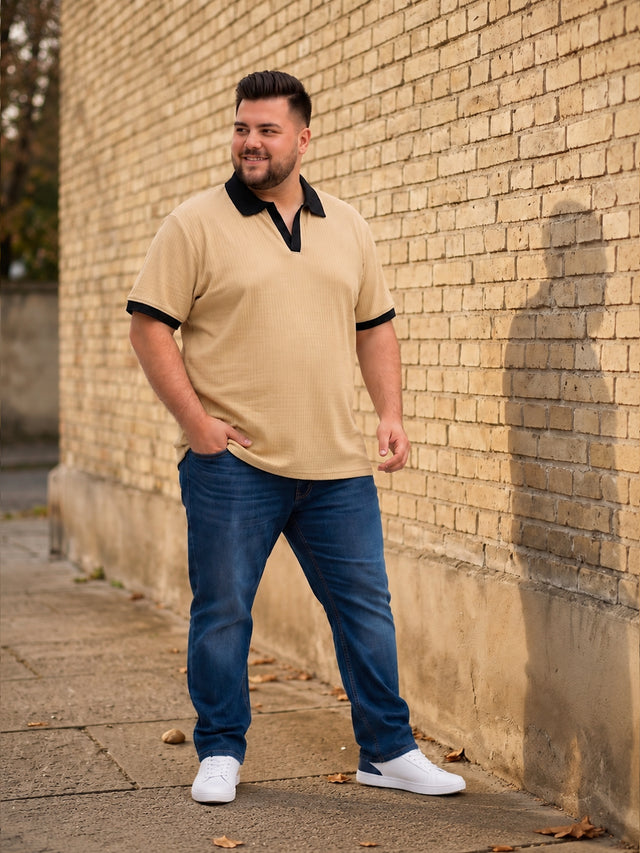Men Plus Size Sandorix Beige textured Polo Tshirts