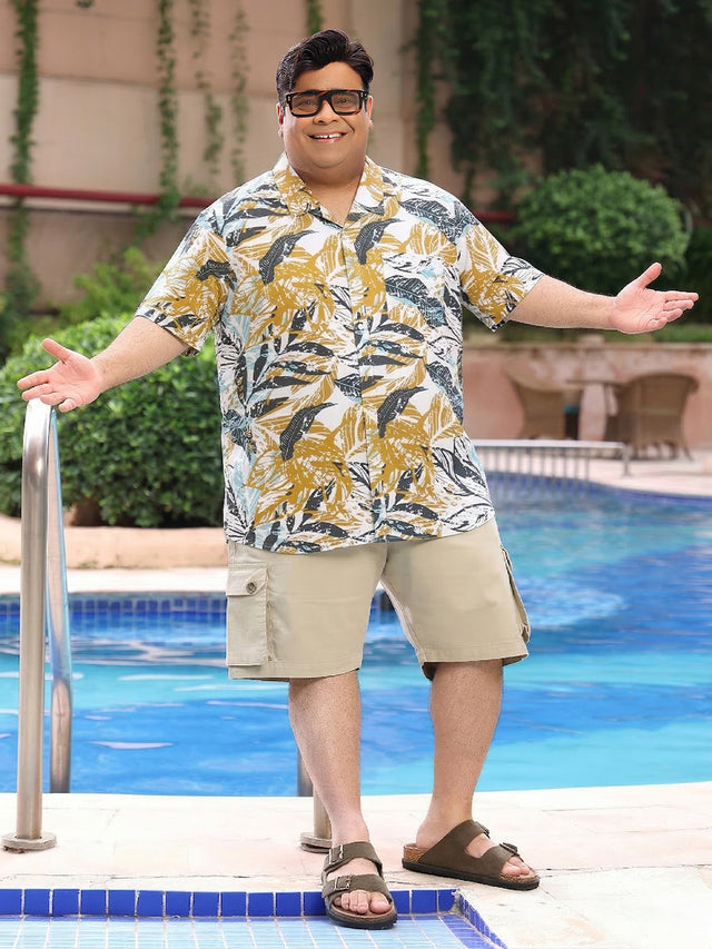 Men Plus Size Foliage Multicolor Printed Casual Shirt