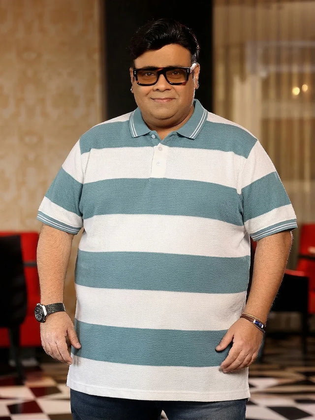 Men Plus Size Seabreeze Multicolor Textured Polo Tshirt