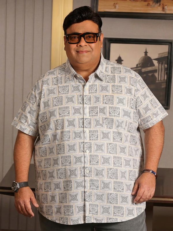 Men Plus Size Basalt Multicolor Printed Casual Shirt