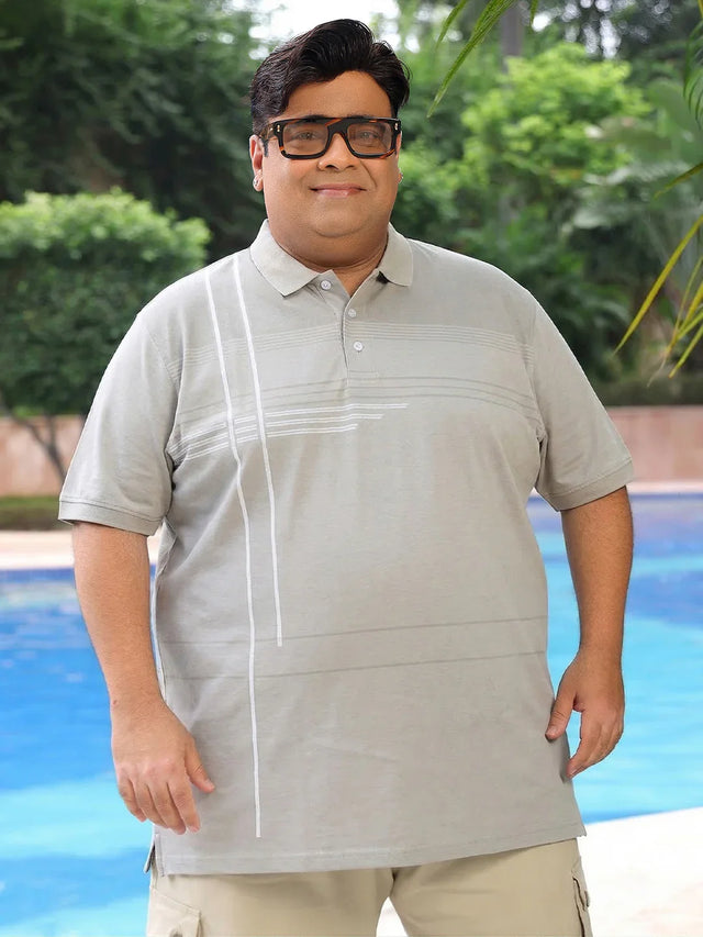 Men Plus Size Urbanite Grey Printed Polo Tshirt
