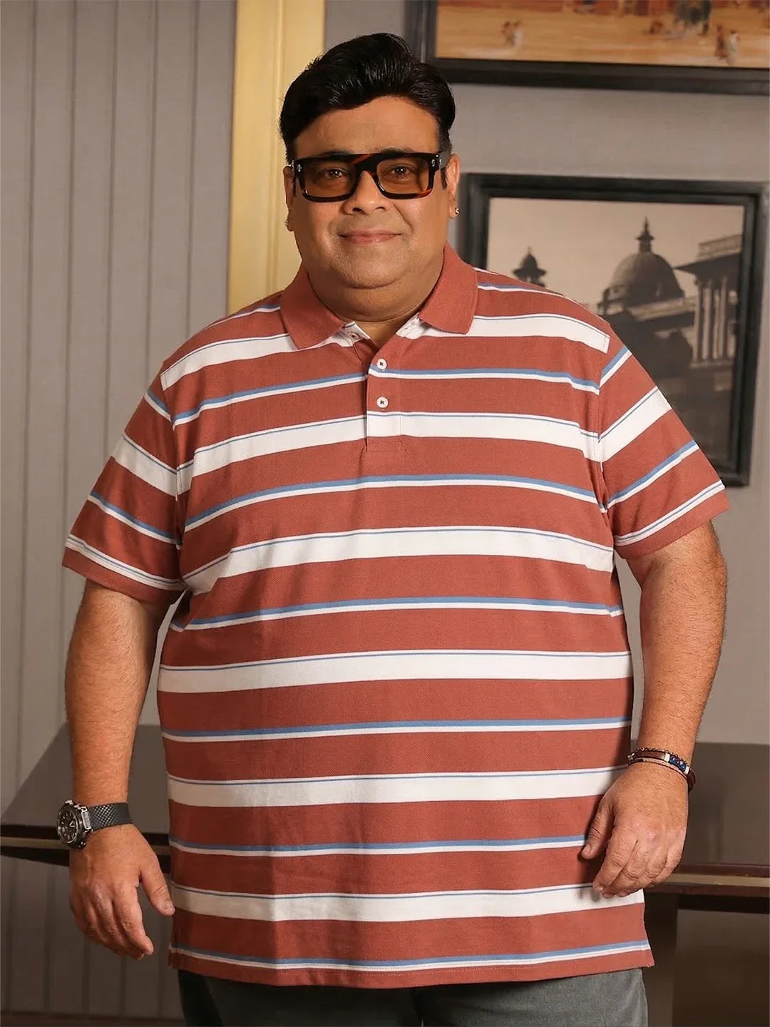 Men Plus Size Lineo Multicolor Colorblock Polo Tshirt