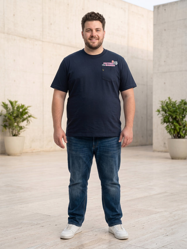 Men Plus Size Flashfocus Black Printed Round Neck