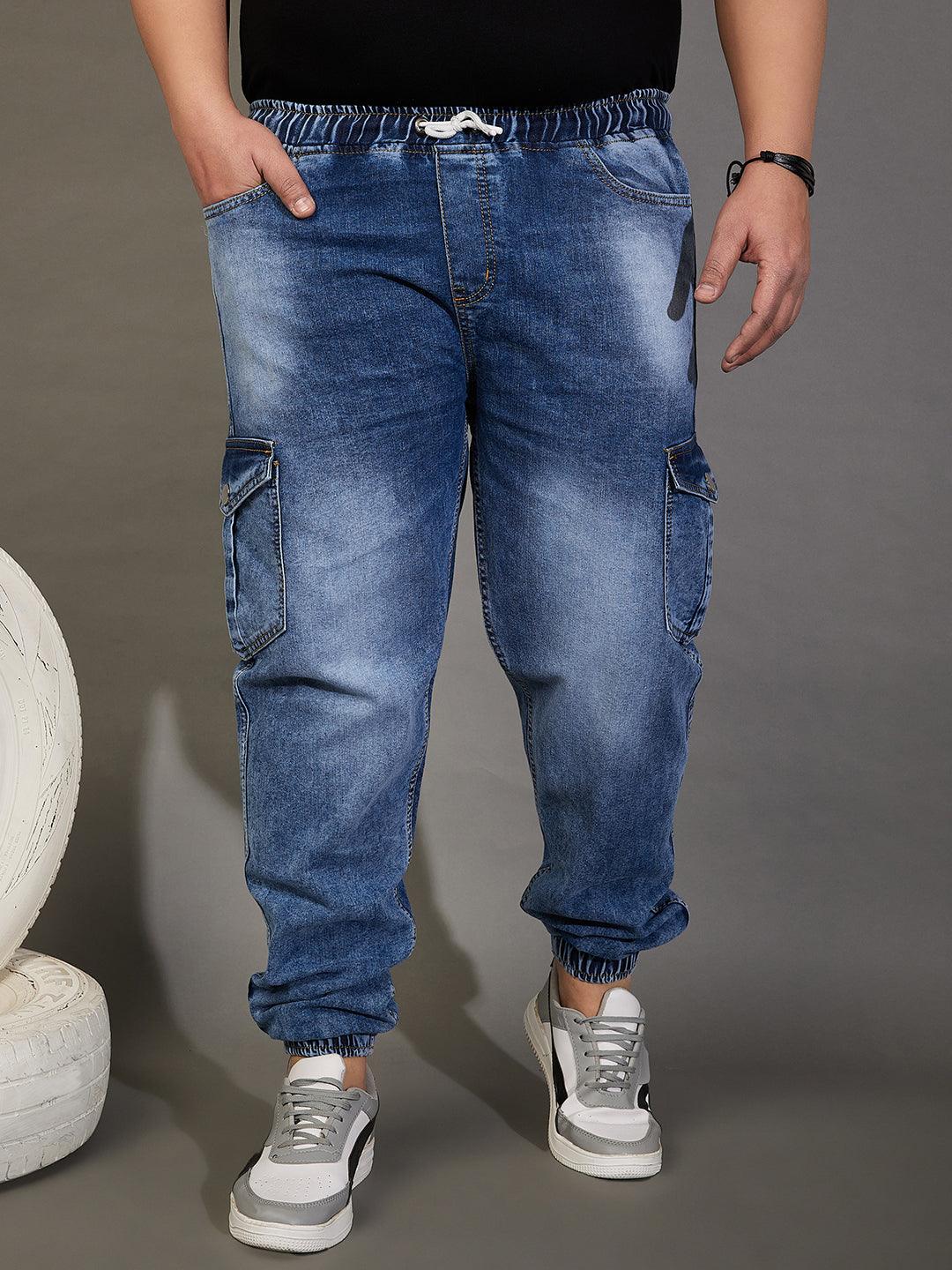 Men Plus Size Imperial Washed Indigo Denim - bigbanana