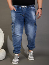 Men Plus Size Imperial Washed Indigo Denim - bigbanana